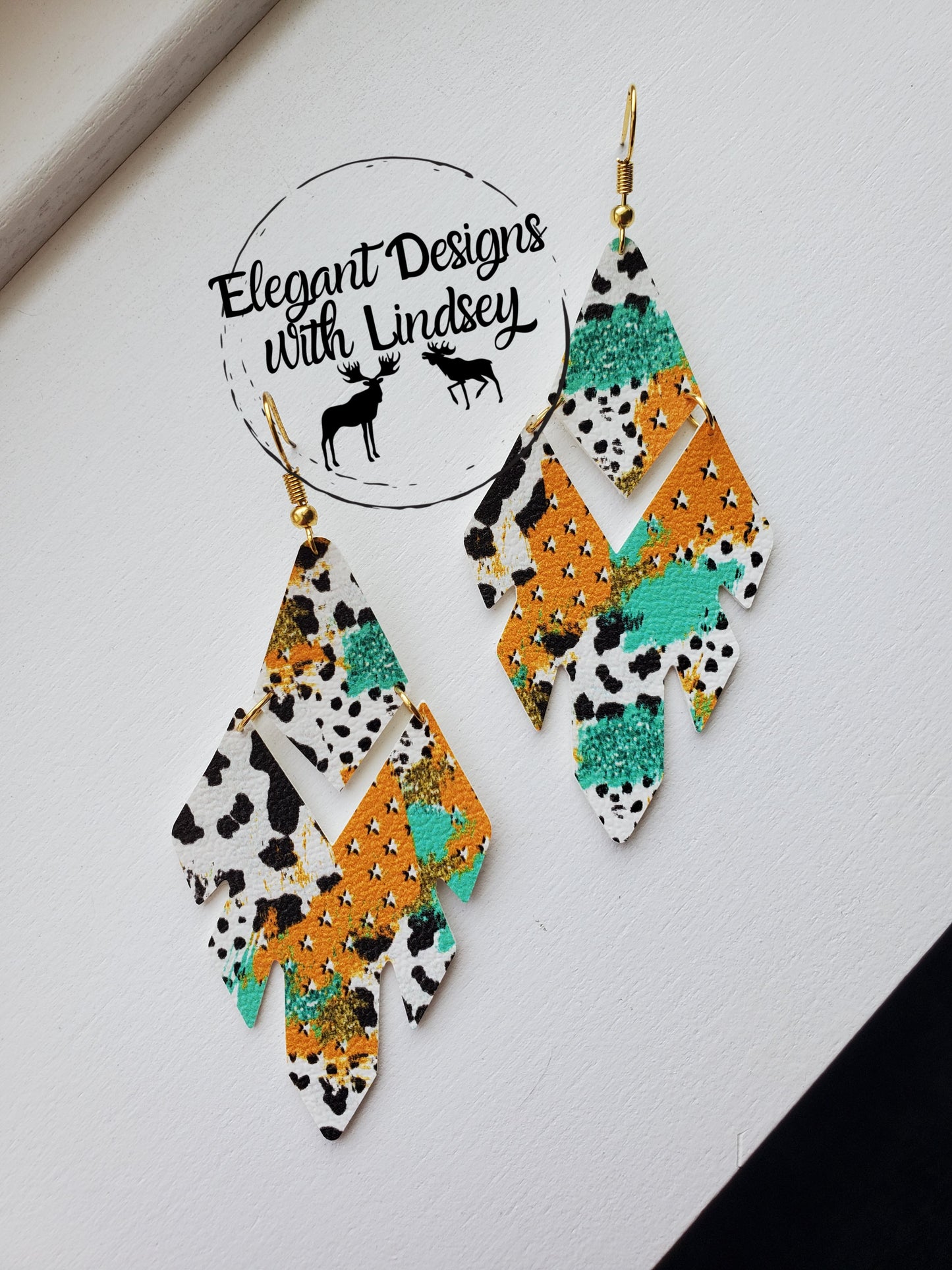 Bessie tribal double tiered faux leather earrings