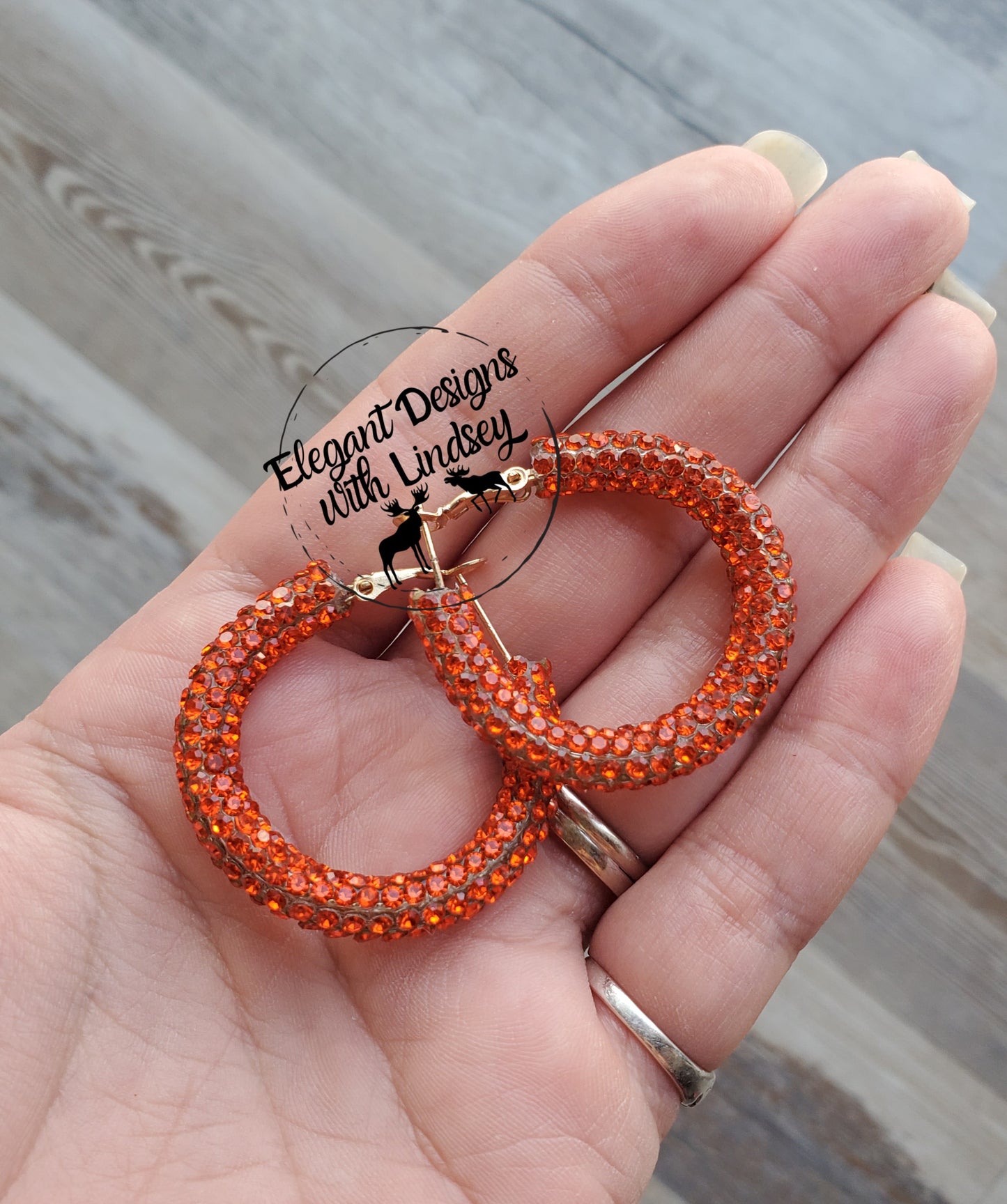 Orange chunky rhinestone hoop earrings