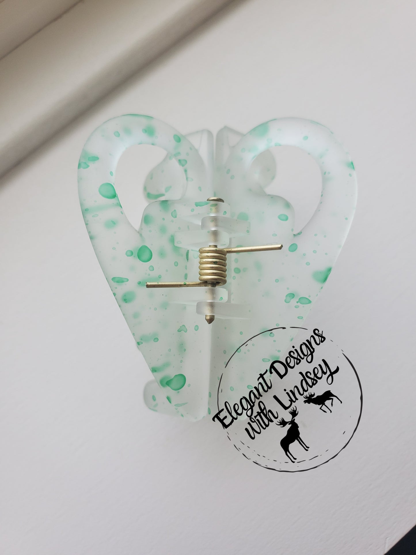 Green Splatter "heart" hair Clip