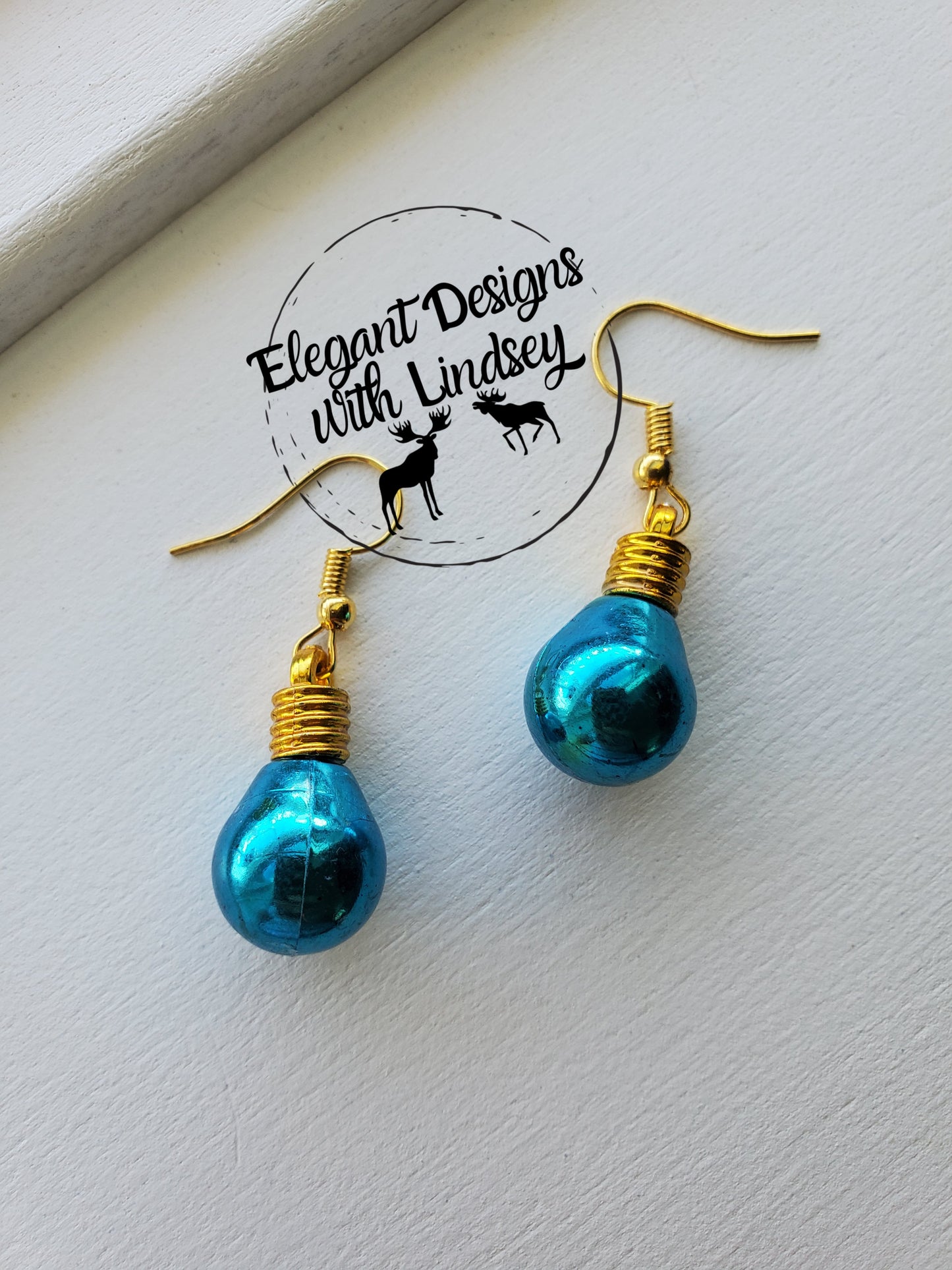 Blue Christmas bulb earrings