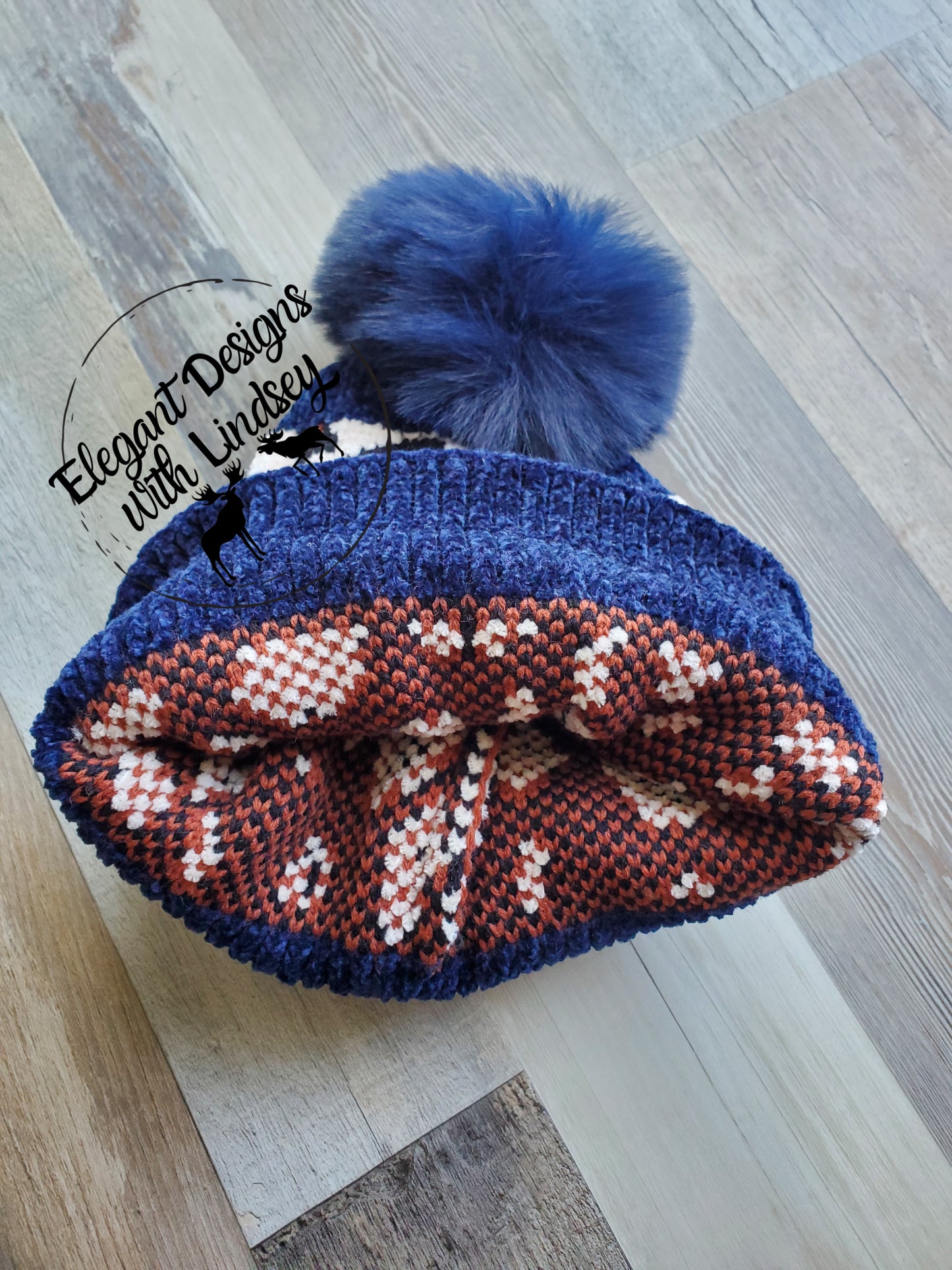 Navy Leopard print winters hat with pom