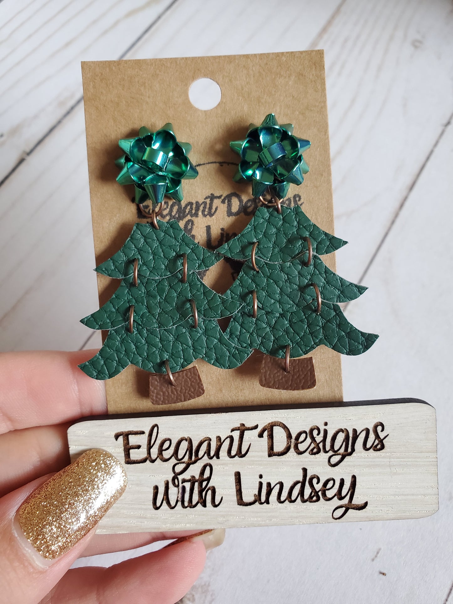 Bow Christmas tree faux leather earrings