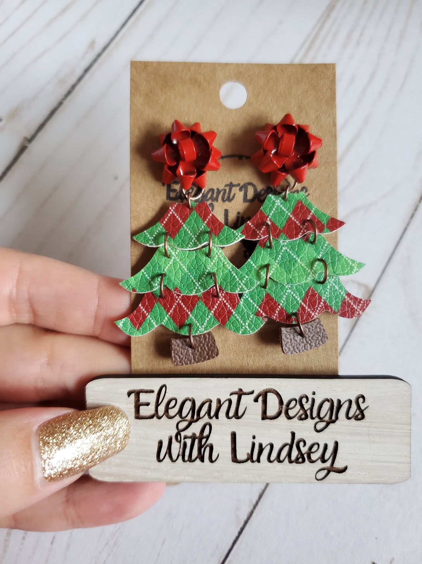 Bow Christmas tree faux leather earrings