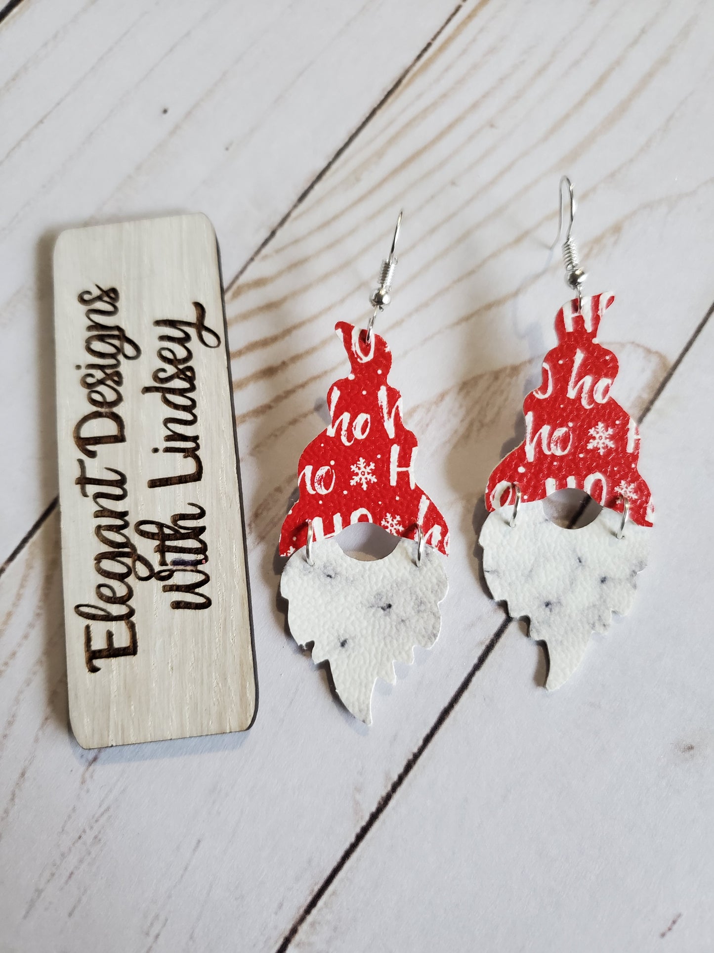 Christmas gnome faux leather earrings-s