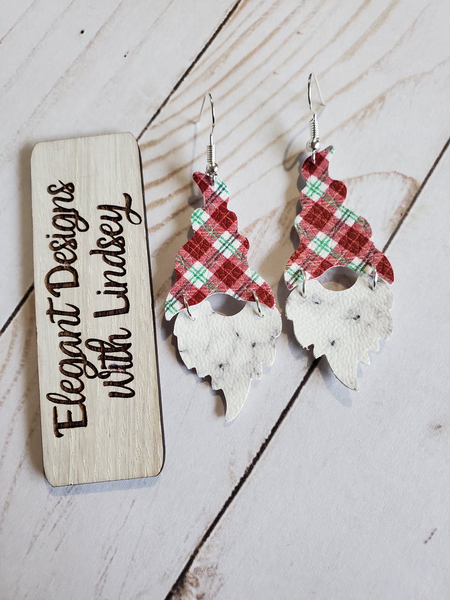 Christmas gnome faux leather earrings