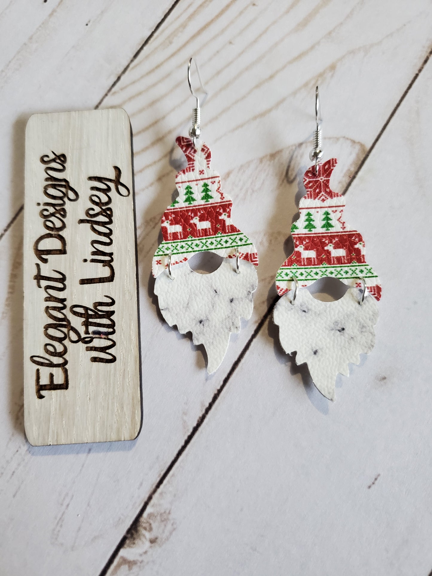 Christmas gnome faux leather earrings-s