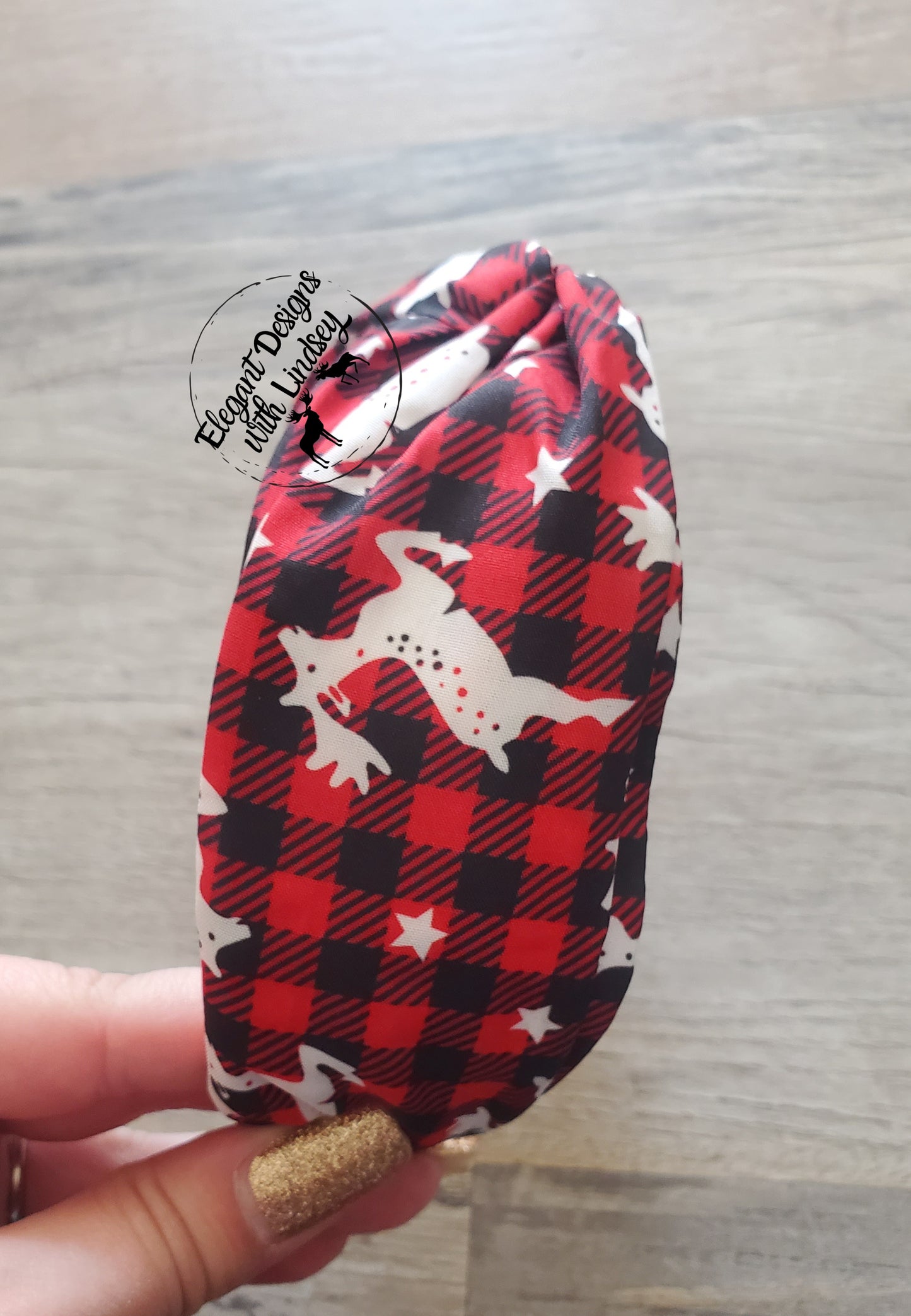 Red Plaid Reindeer Headband