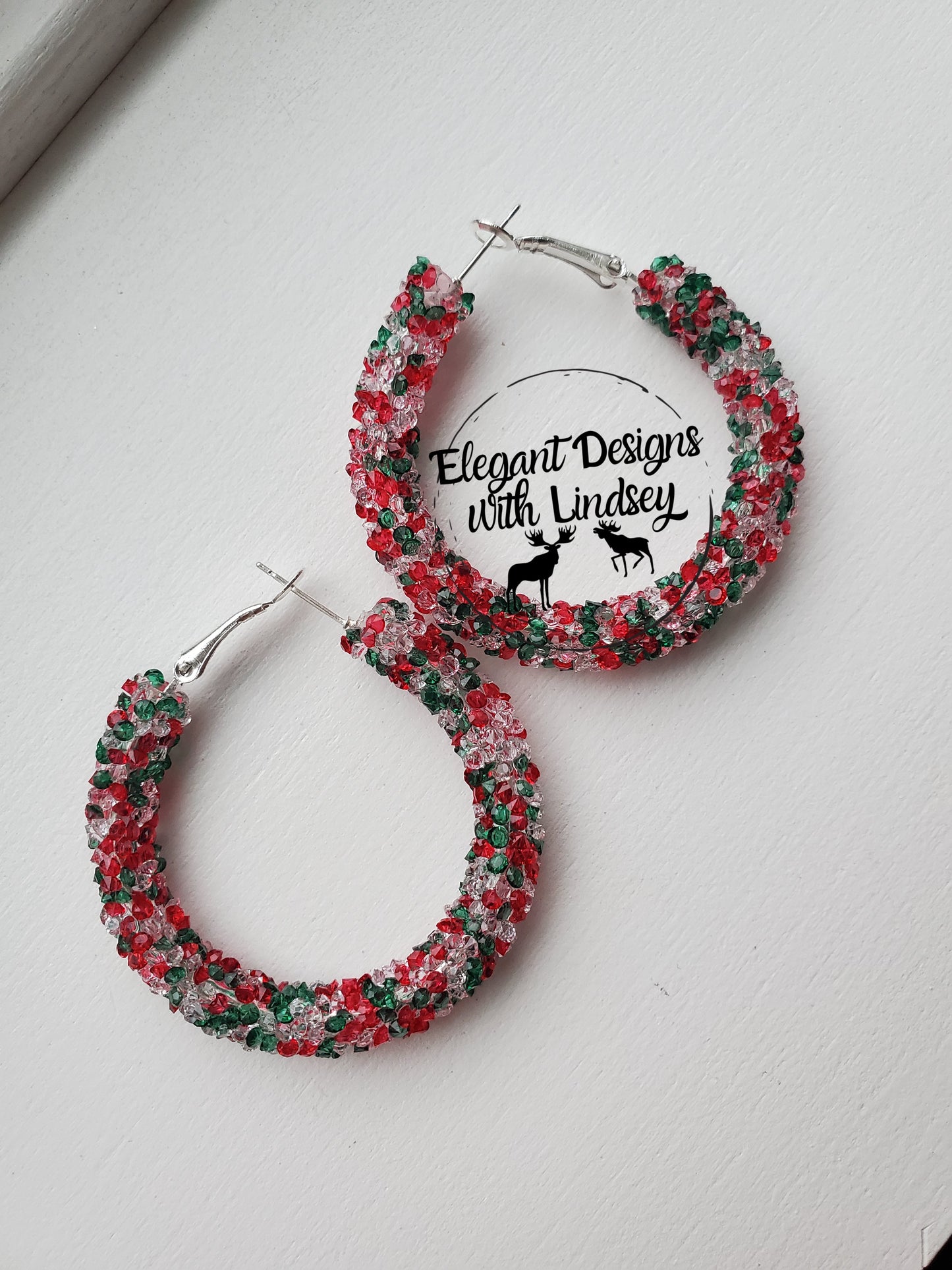 Christmas Chunky Rhinestone Hoop Earrings