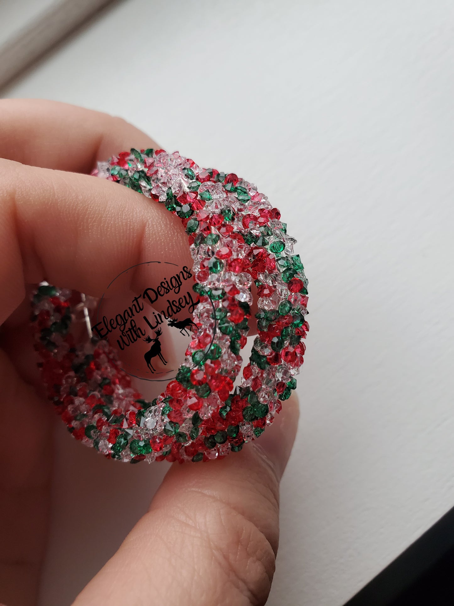 Christmas Chunky Rhinestone Hoop Earrings
