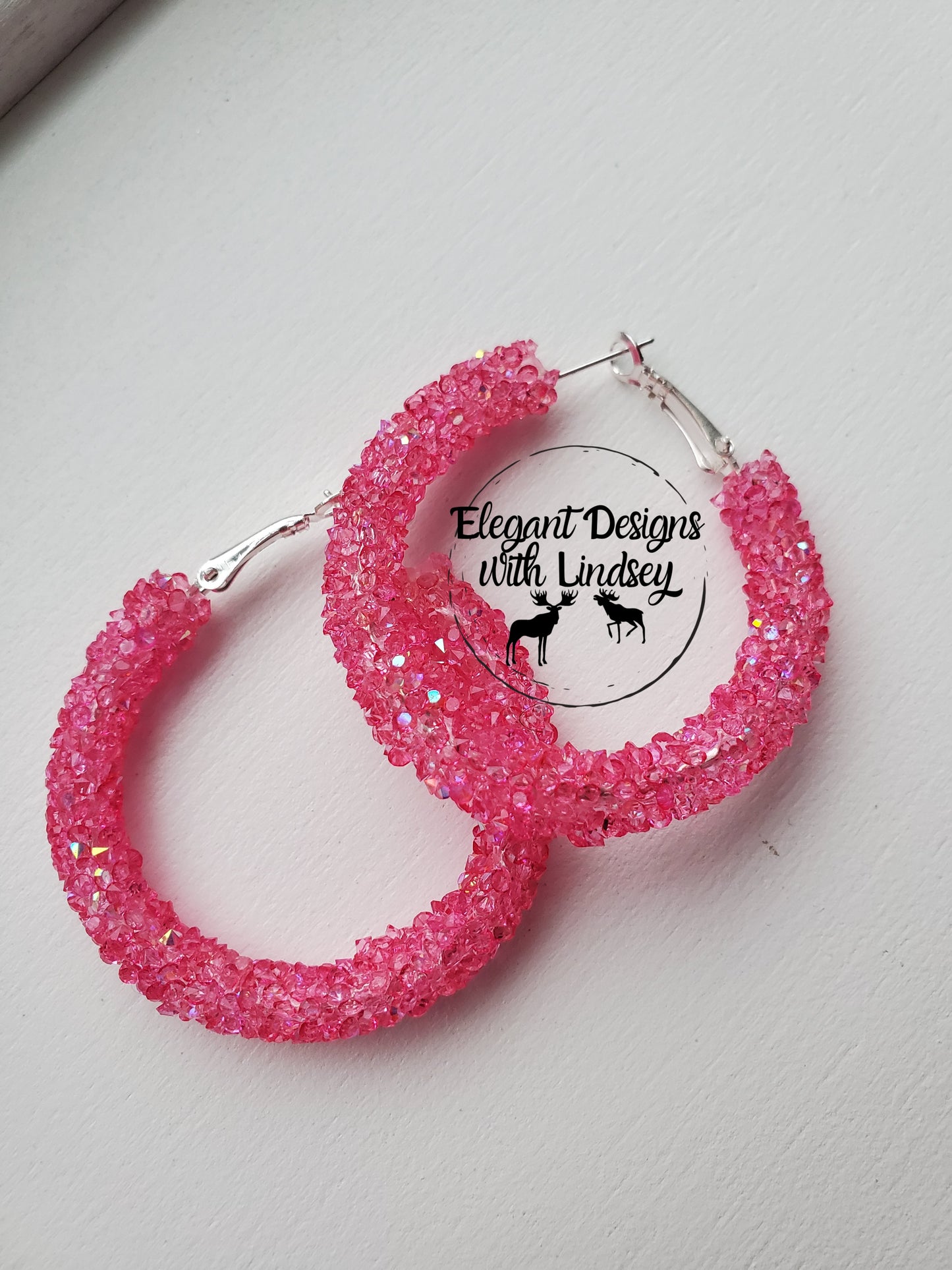 Pink Chunky Rhinestone Hoop Earrings