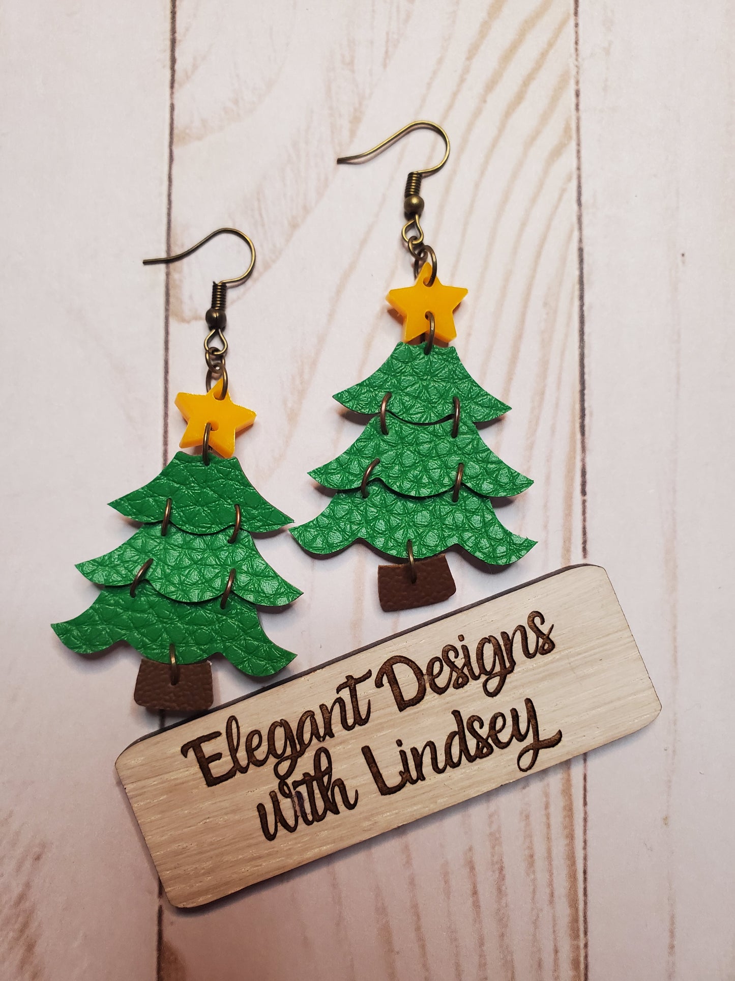 Star Christmas tree faux leather earrings