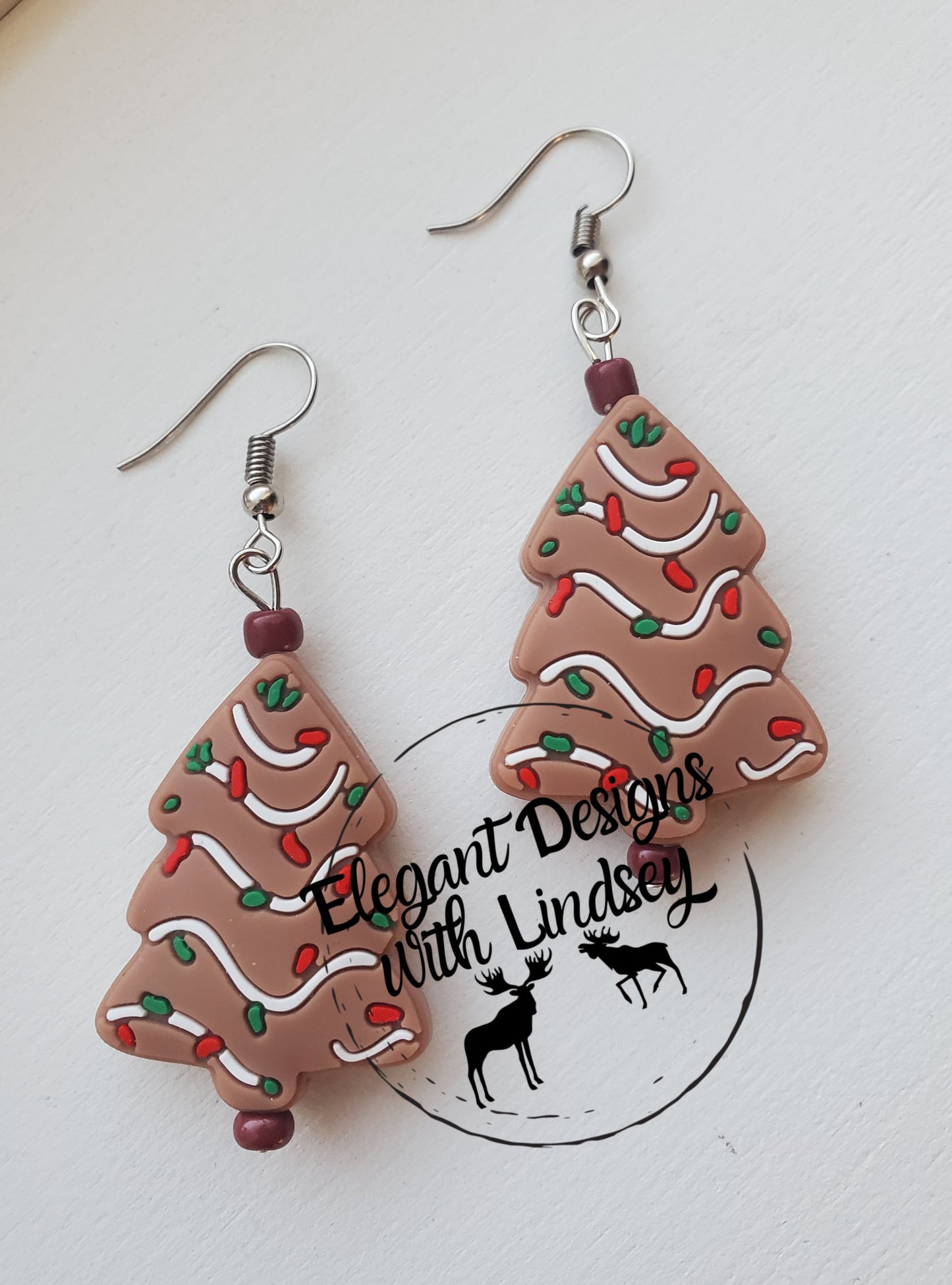 Chocolate Christmas Tree Cake Silicone Bead Earrings