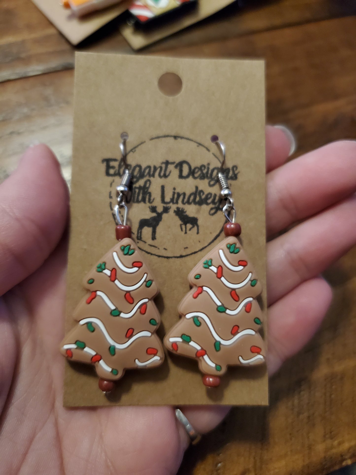 Chocolate Christmas Tree Cake Silicone Bead Earrings