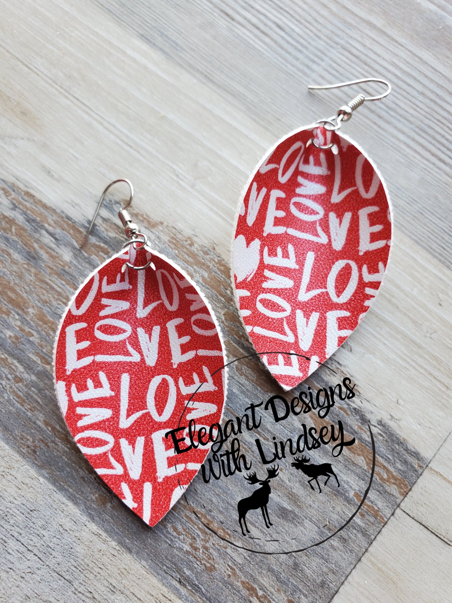 "Love" Faux leather earrings