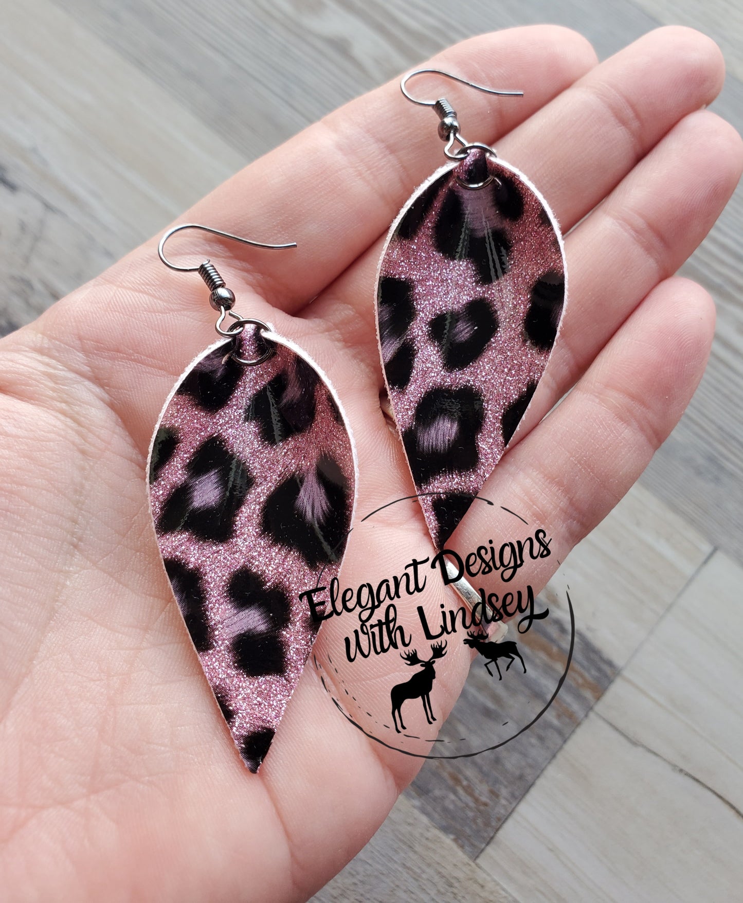 Shinny Pink Cheetah Skinny Pinched Faux leather earrings