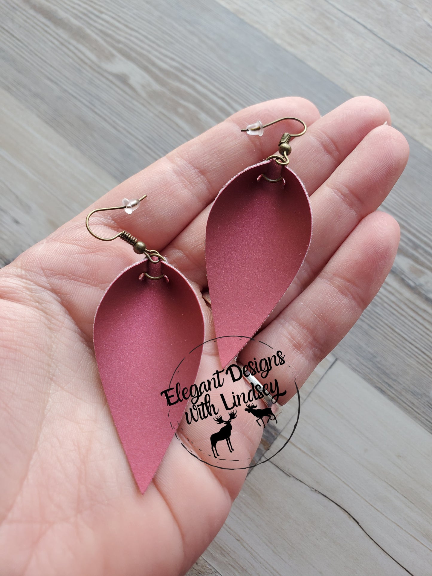 Skinny Pinched Burgundy Faux leather earrings