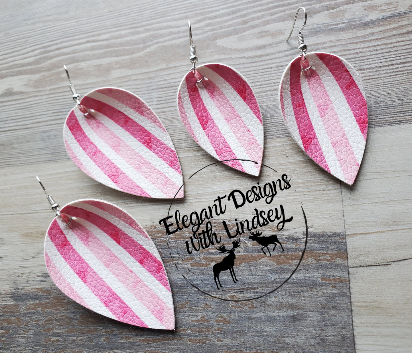 Pink Stripe Pinched Faux leather earrings