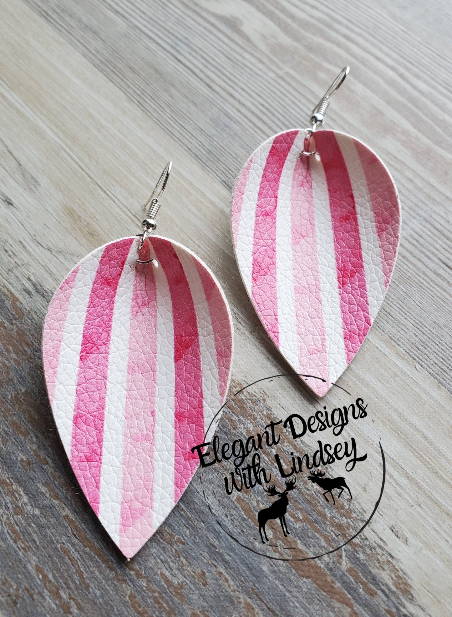 Pink Stripe Pinched Faux leather earrings