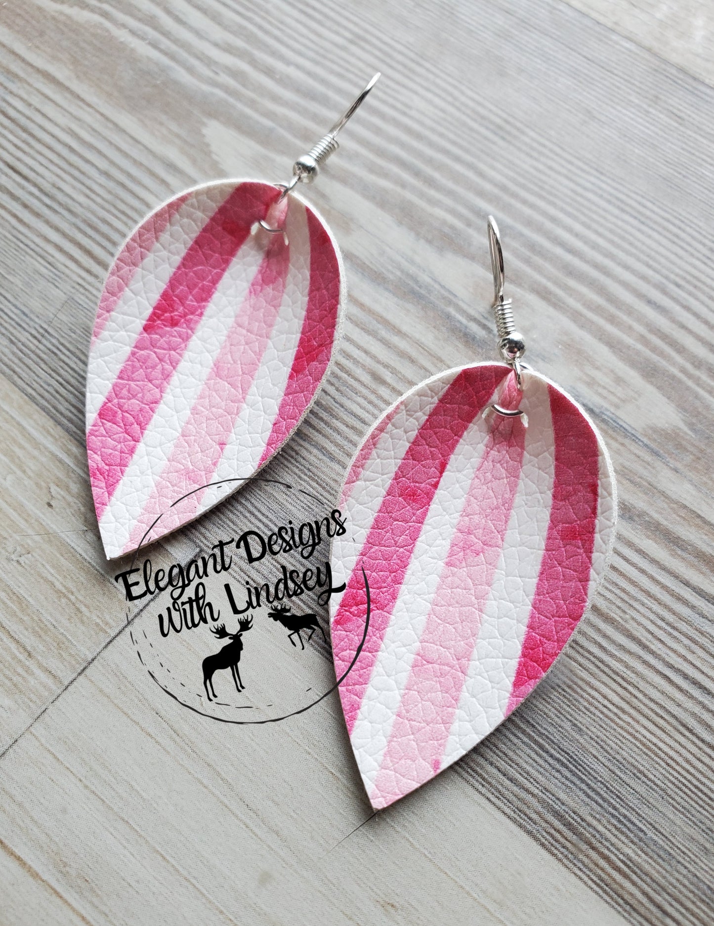 Pink Stripe Pinched Faux leather earrings