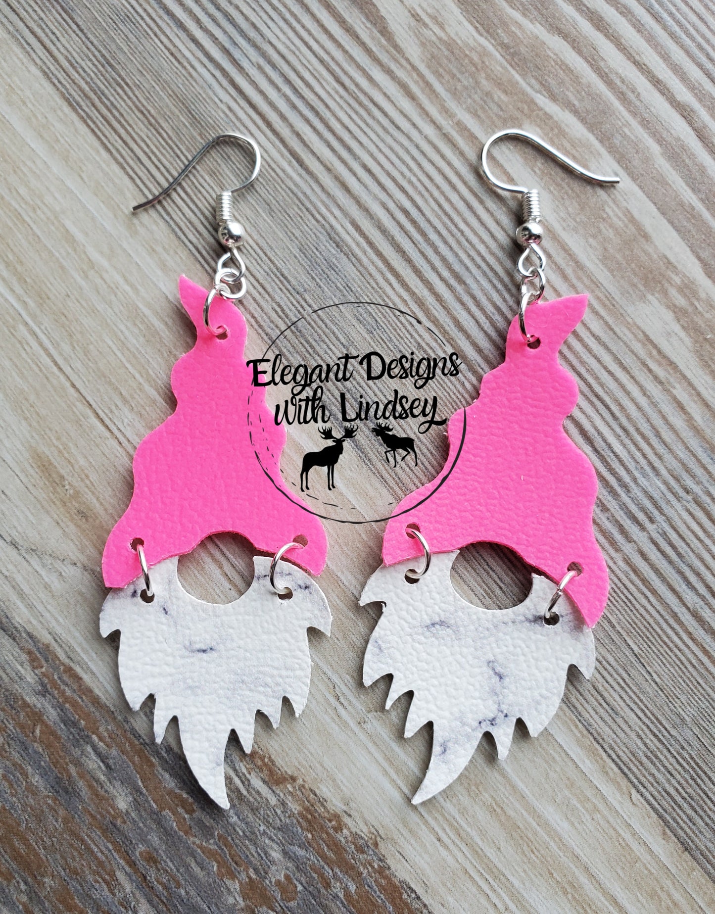 Pink gnome faux leather earrings-m