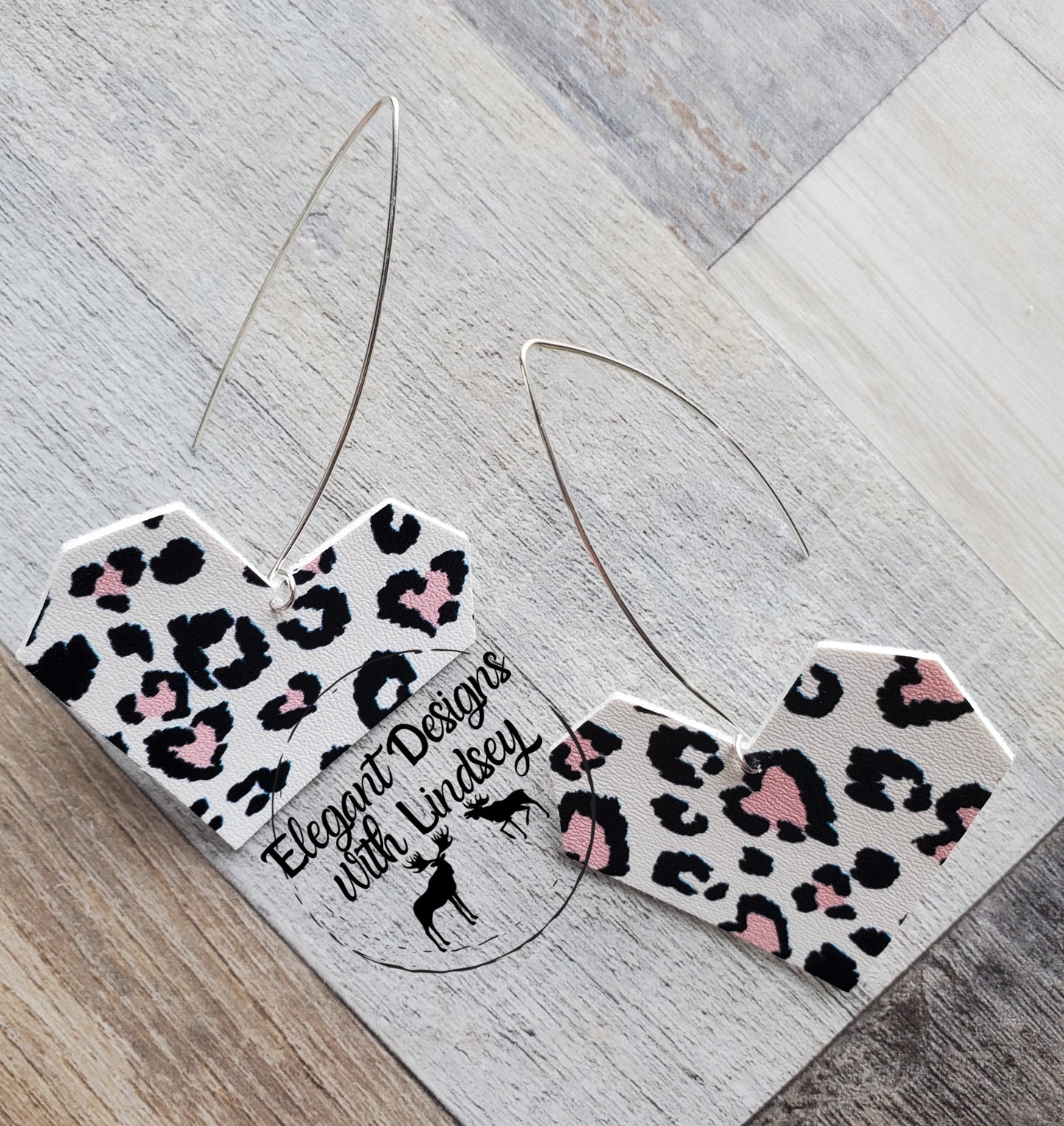 Pink Cheetah Heart Faux Leather Earrings