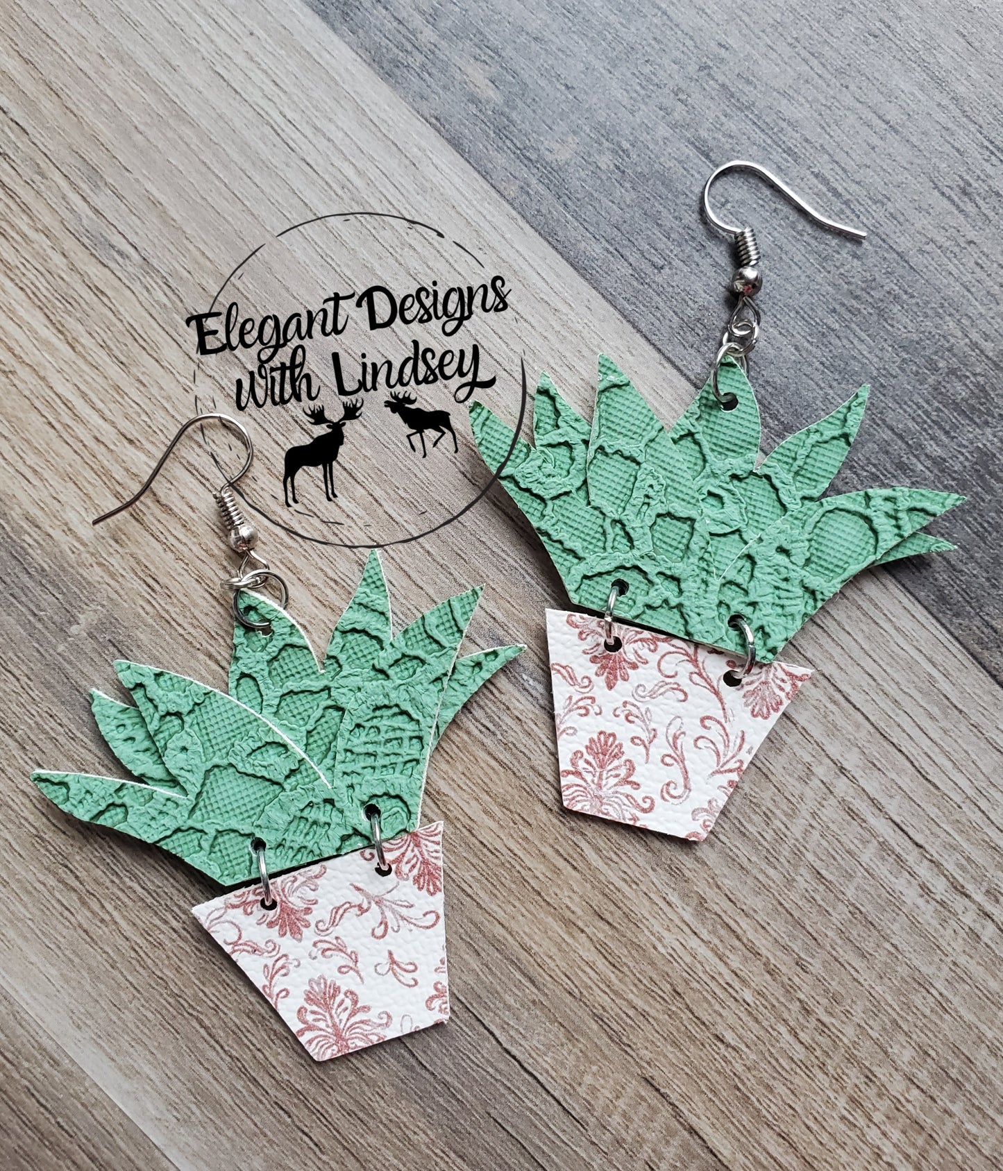 Succulent Plant Faux leather Earrings