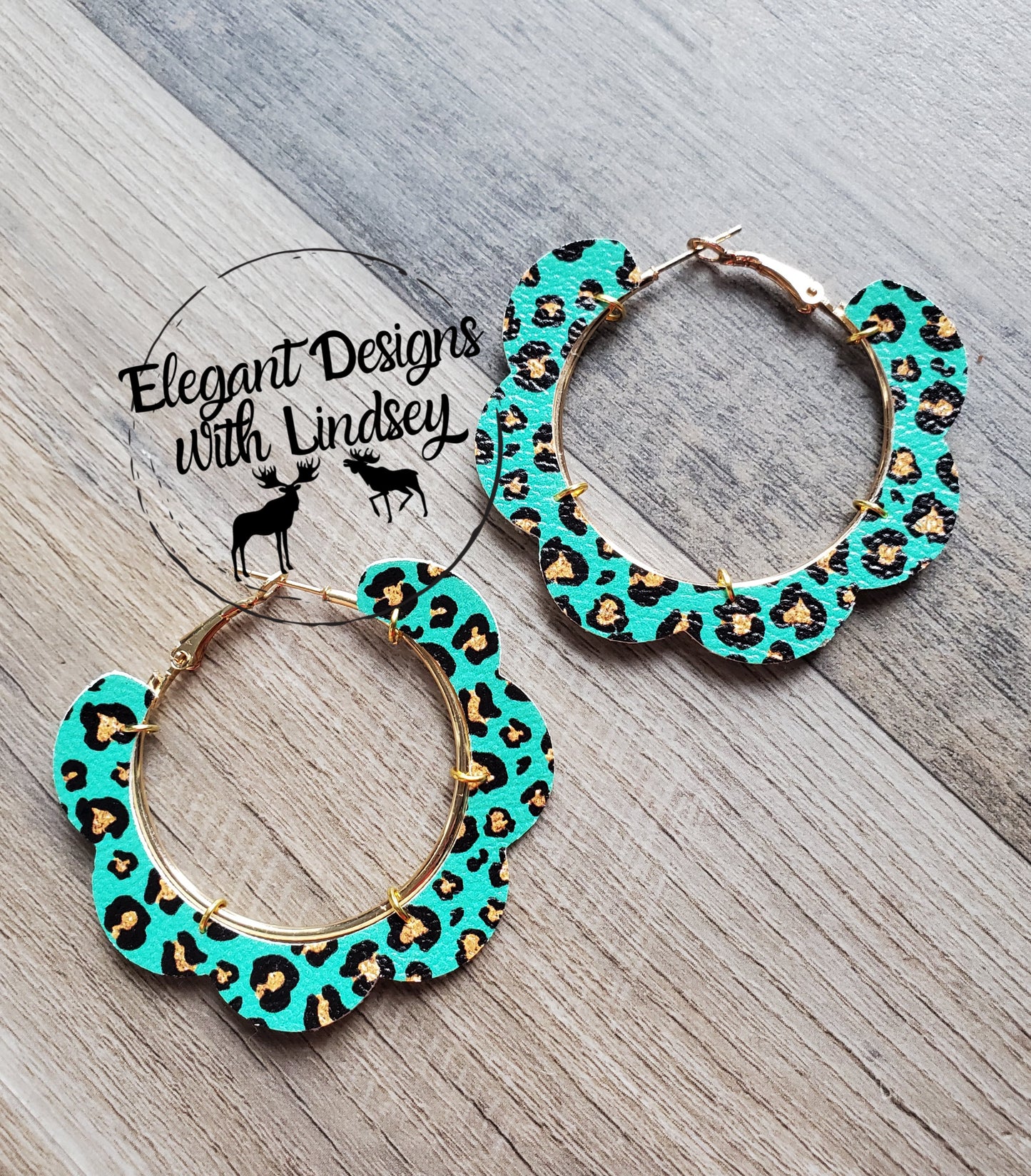 Green Cheetah Faux Leather hoop earrings