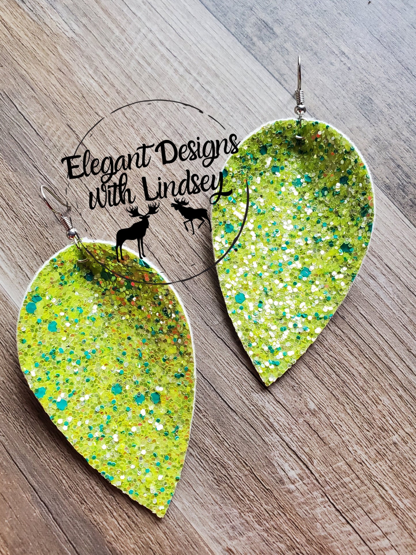 Green Glitter Pinched Faux leather earrings