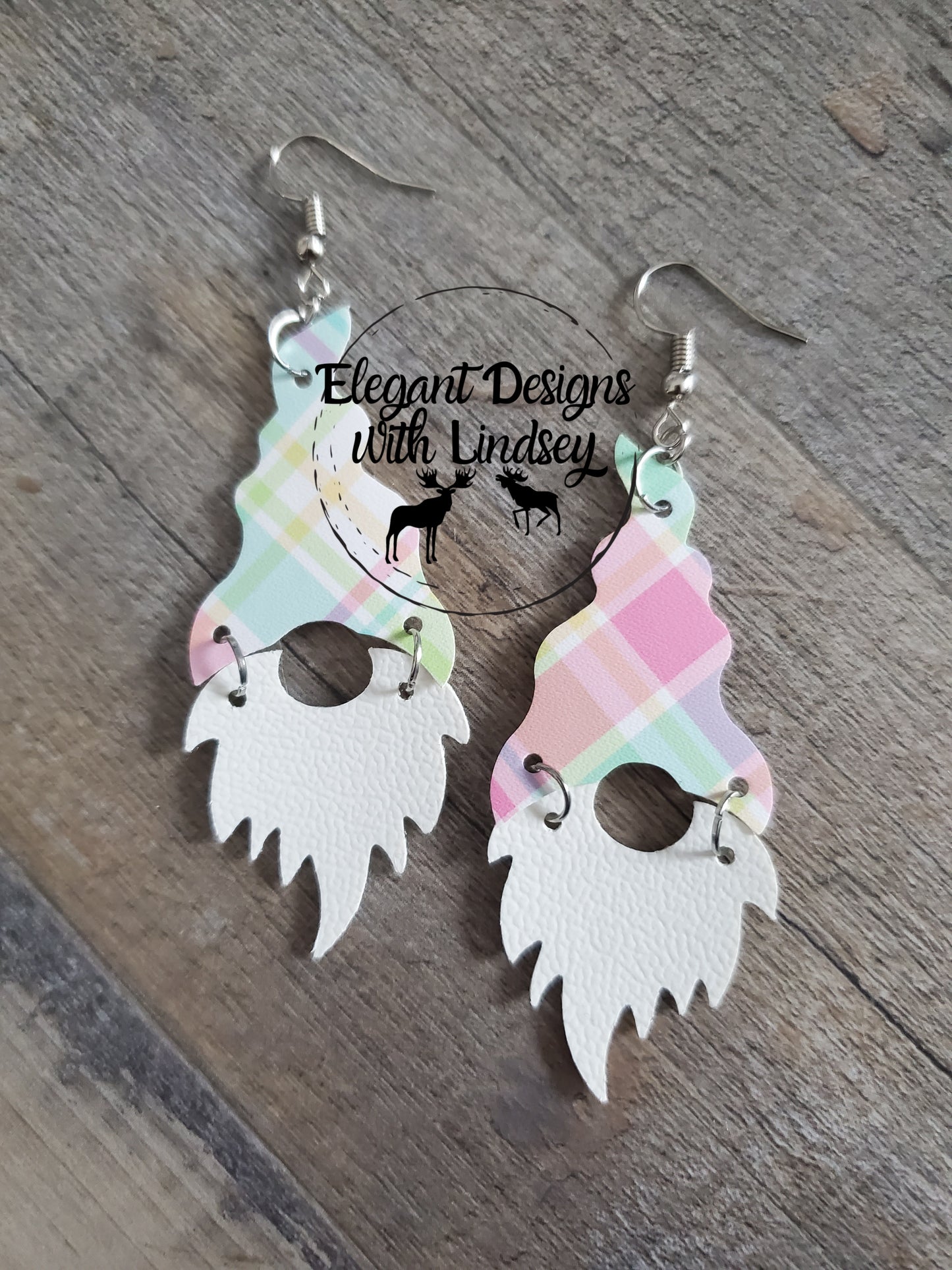 Easter Plaid Gnome Faux Leather Earrings-m