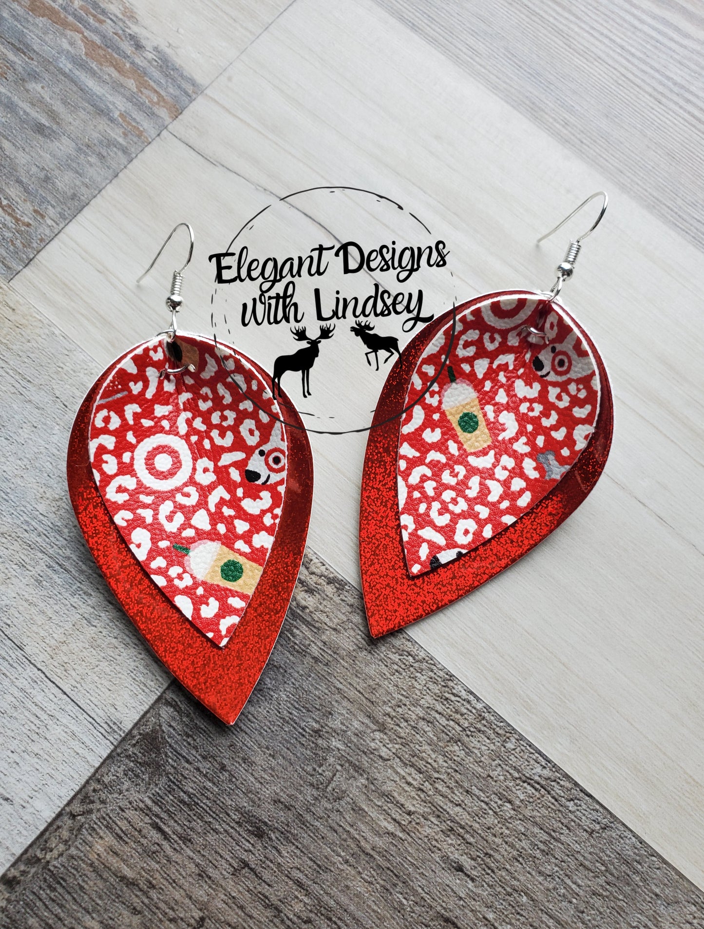 Red Cheetah/Coffee Pinched Faux leather earrings