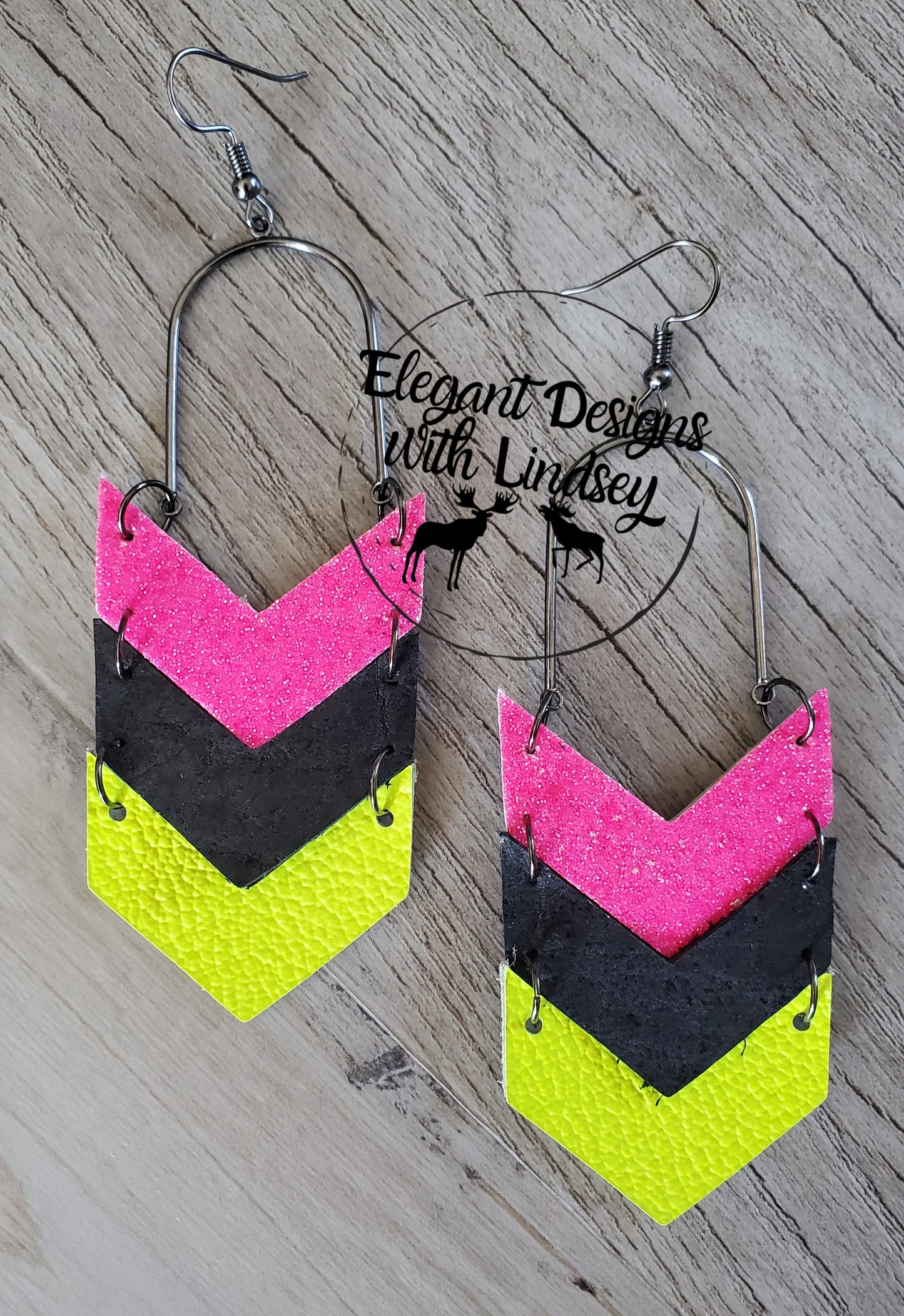 Arched Chevron Arrow Genuine Leather Earrings