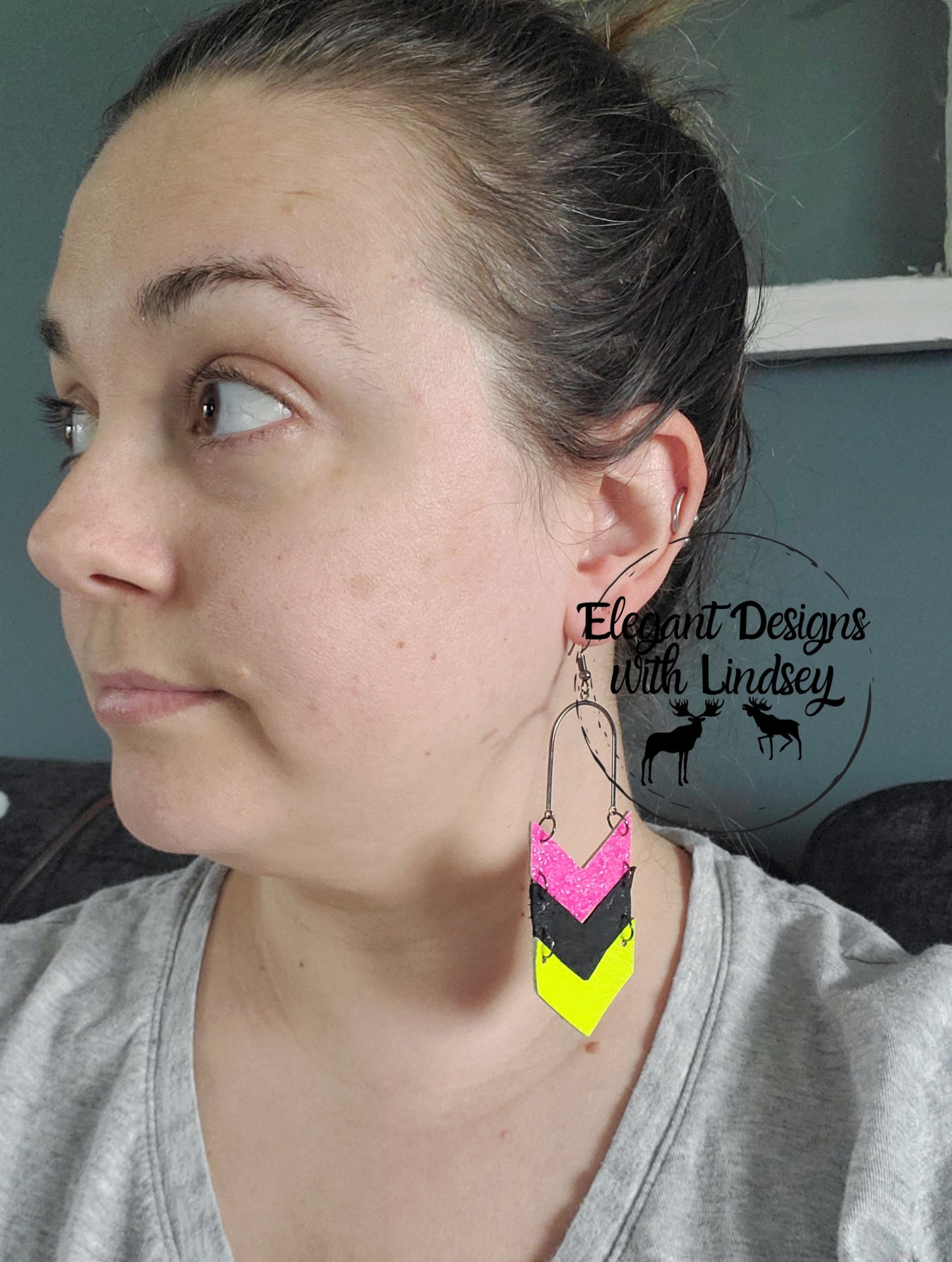 Arched Chevron Arrow Genuine Leather Earrings