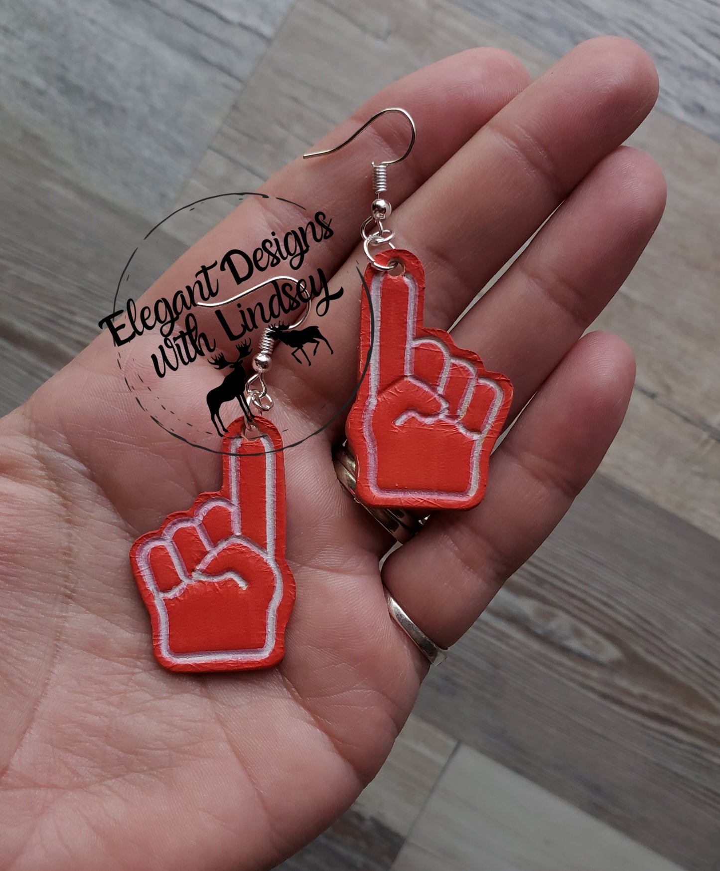 Foam Fingers Genuine Leather Earrings