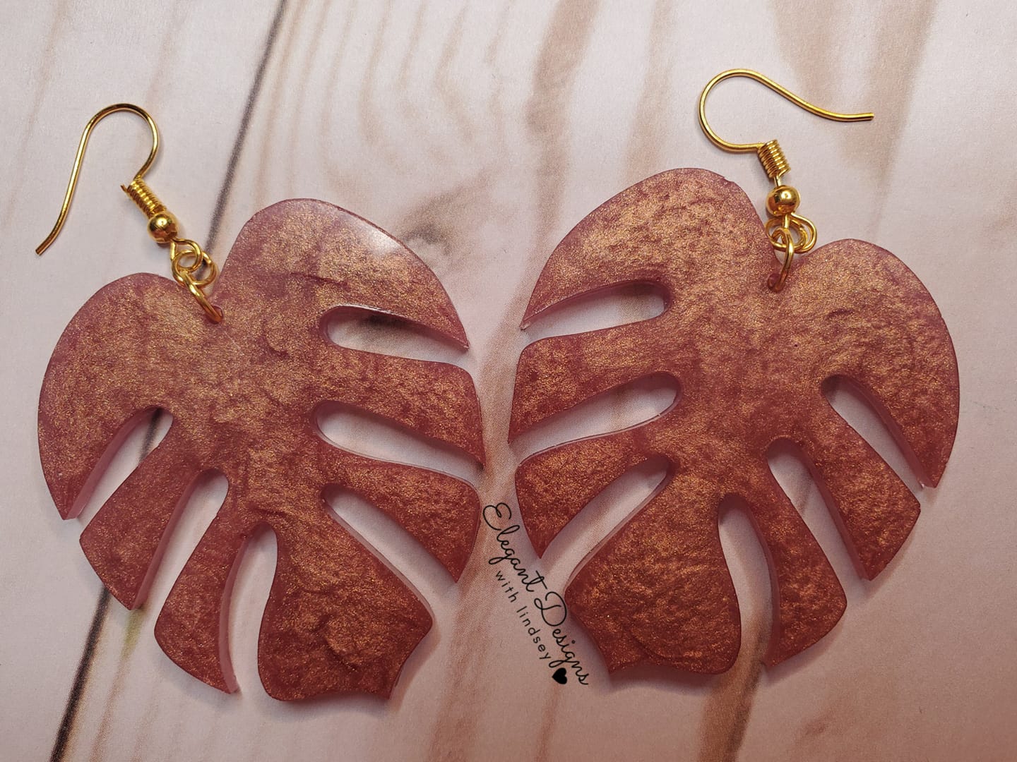 resin Blushing Belle Leaf earrings