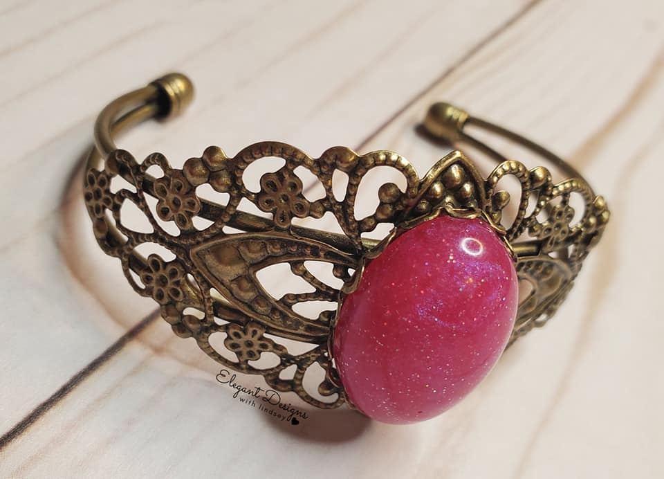 Brass Cuff Bangle Jellyfish/Stardust resin