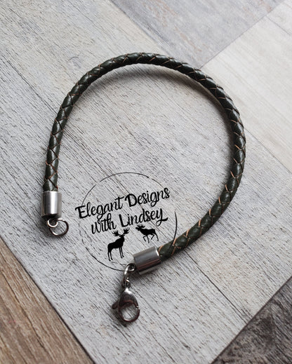 Army Green Braided Cord Genuine leather bracelet