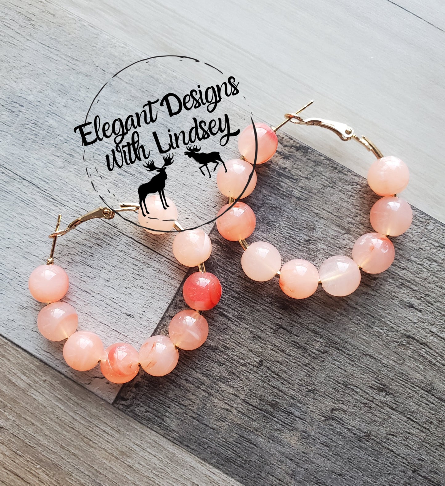 Peach Beaded Hoop Earrings