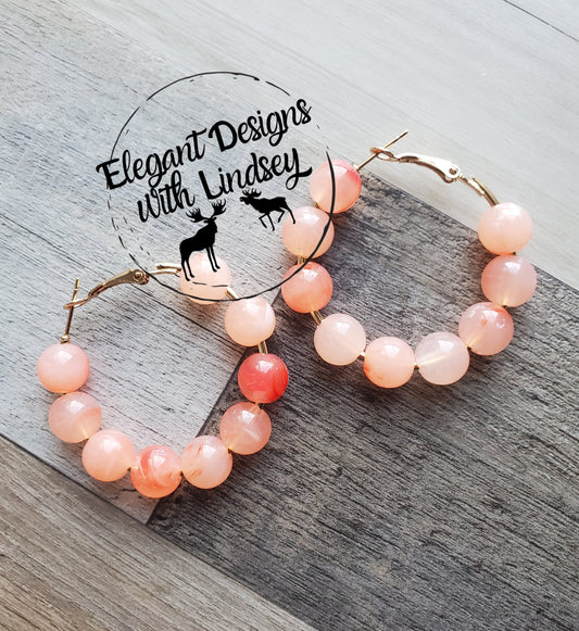 Peach Beaded Hoop Earrings
