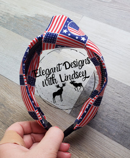 Patriotic Topknot Headband Flag Squares