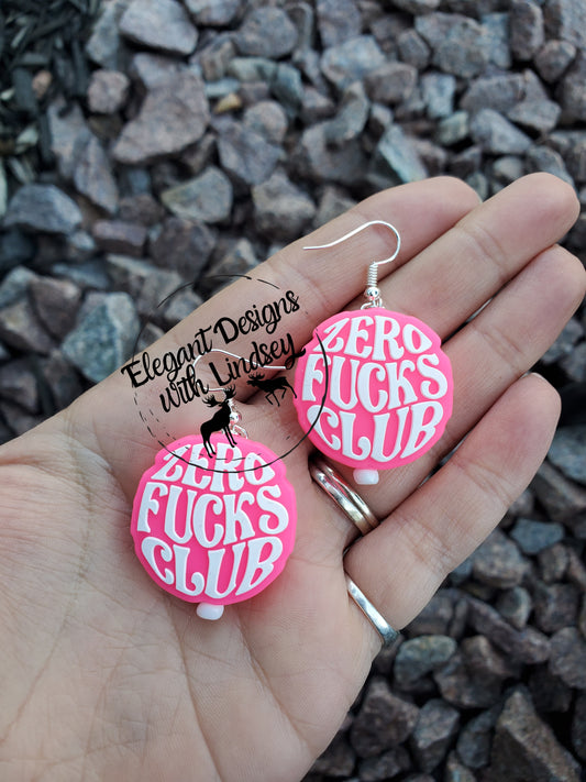 Hot Pink Zero F's Club Silicone Bead Earrings