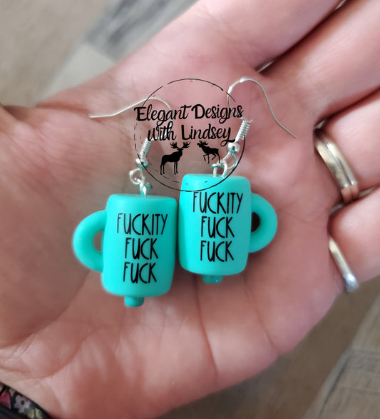 Teal FFF Coffee Mug Silicone Bead Earrings