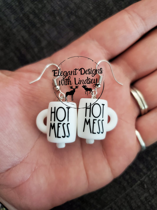Hot Mess Coffee Mug Silicone Bead Earrings