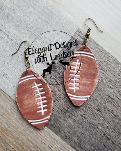 Football Genuine Leather Earrings -Large one layer