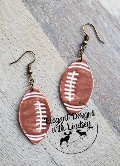 Football Genuine Leather Earrings -Small One Layer