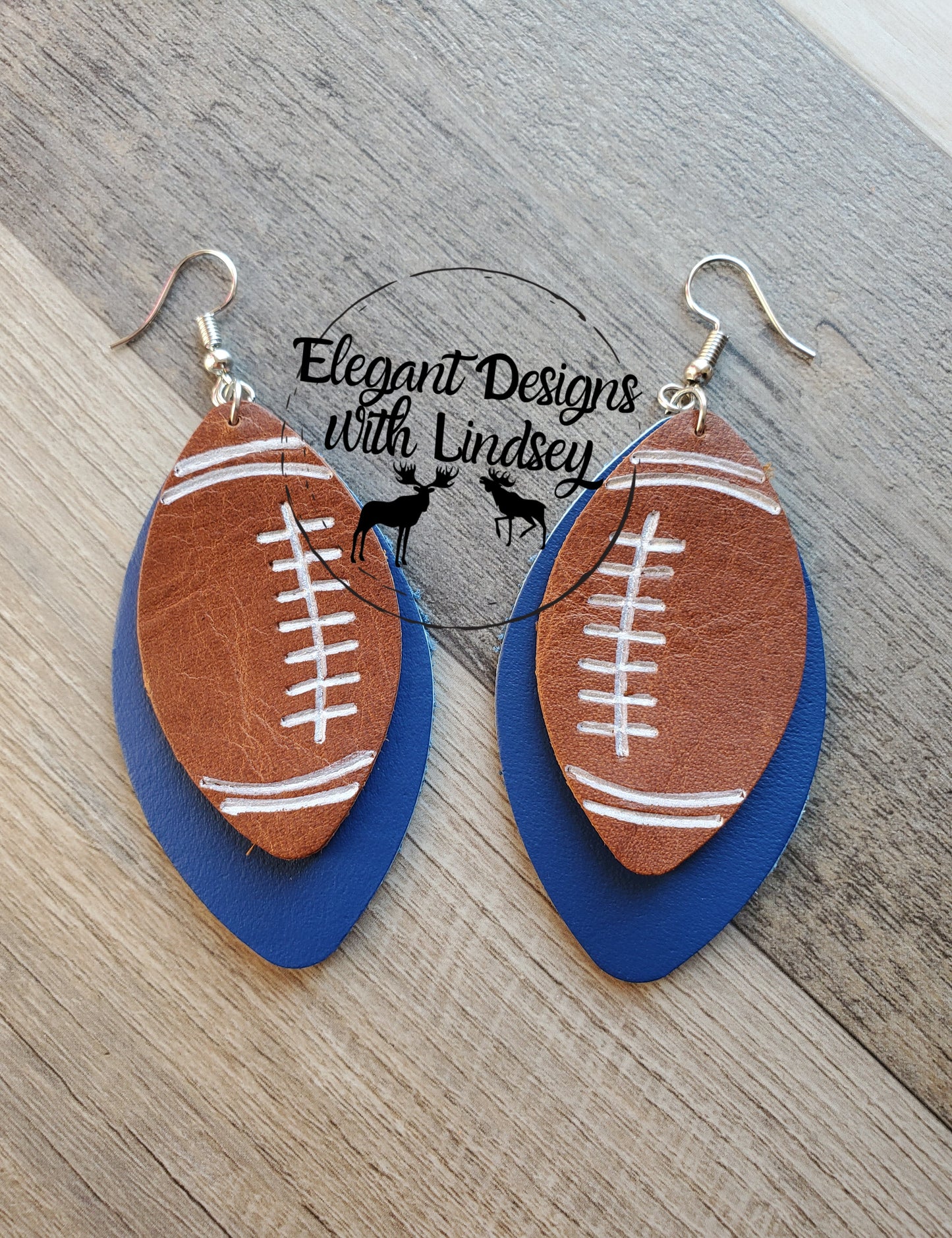Football Genuine Leather Earrings -Large Two Layers