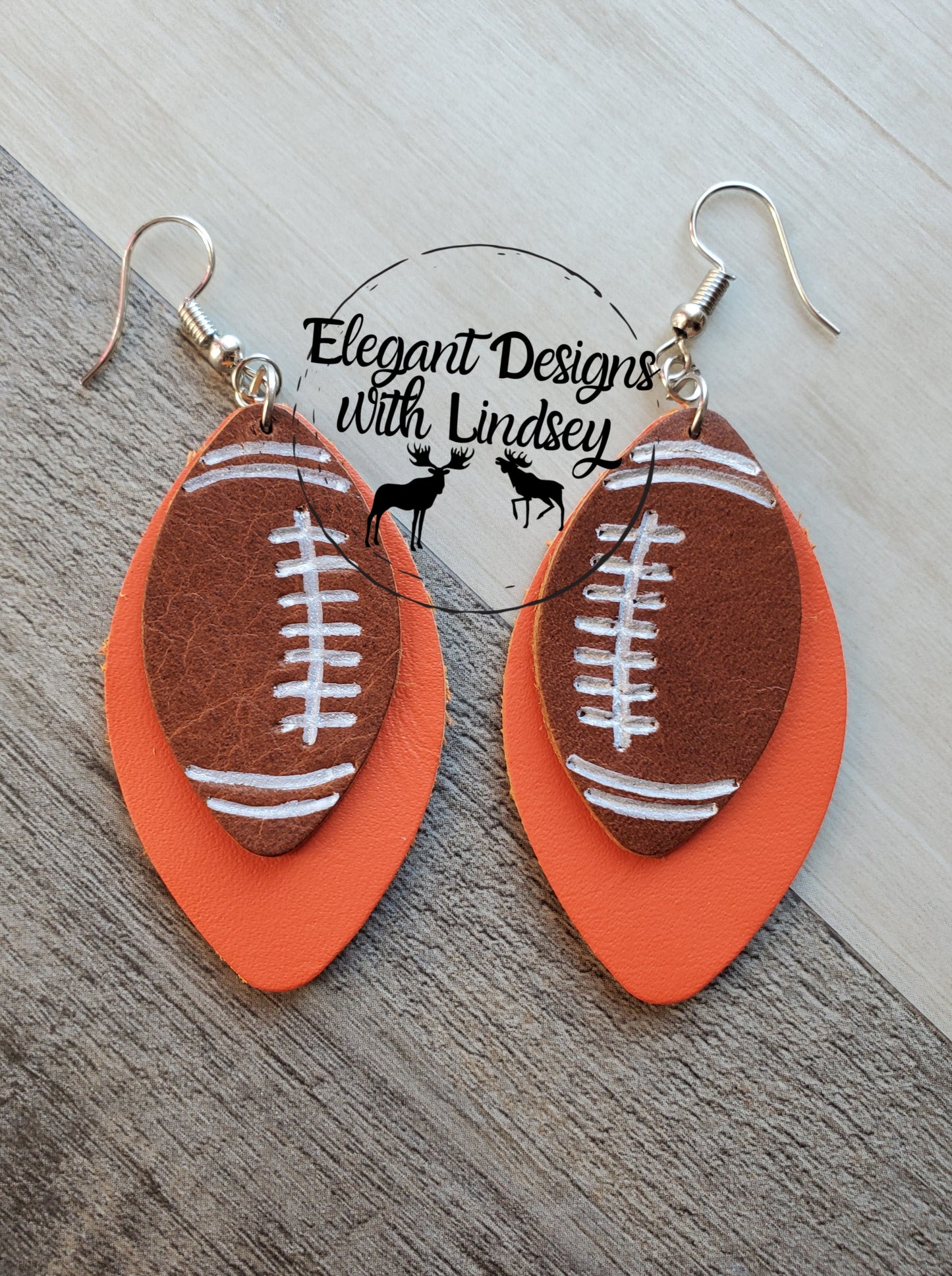 Football Genuine Leather Earrings -Large Two Layers