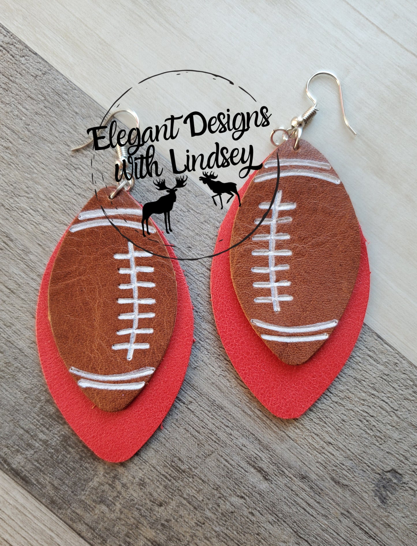 Football Genuine Leather Earrings -Large Two Layers