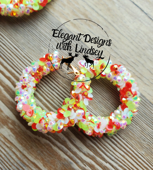 Peppermint Flare Large Chunky Rhinestone Hoop Earrings