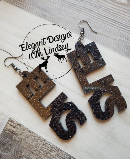 Black/Silver Glitter ELKS Acrylic Earrings