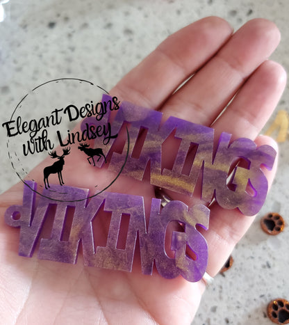 Purple/Gold Swirl Word Acrylic Earrings